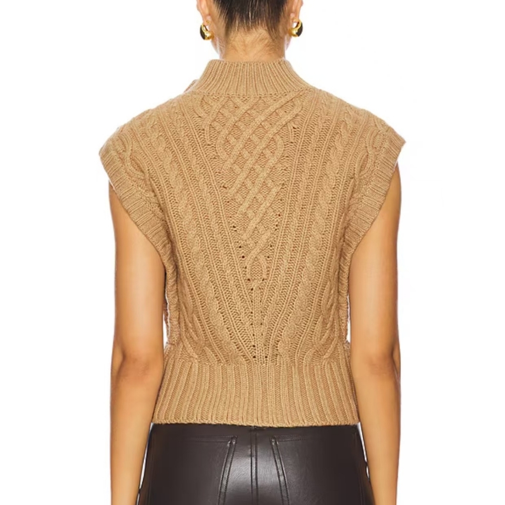 Veronica Beard Holton Button-Embellished Cable-Knit Wool Vest View 3